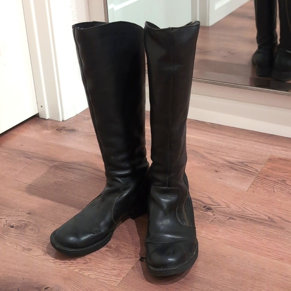 Born black leather tall 17" riding boots asymmetrical zipper soft goth - Picture 1 of 9
